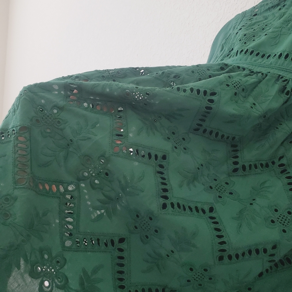 Anthropologie Forever That Girl Boho Green Lace Eyelet Sweatshirt Sweater S - Picture 10 of 16